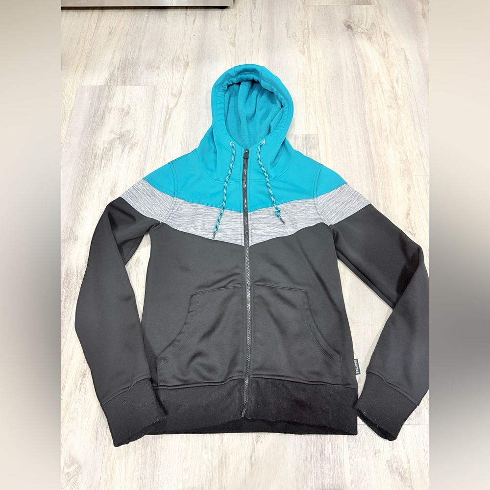 Empyre Black Gray Turquoise Color Block Zip Up Hoodie Medium